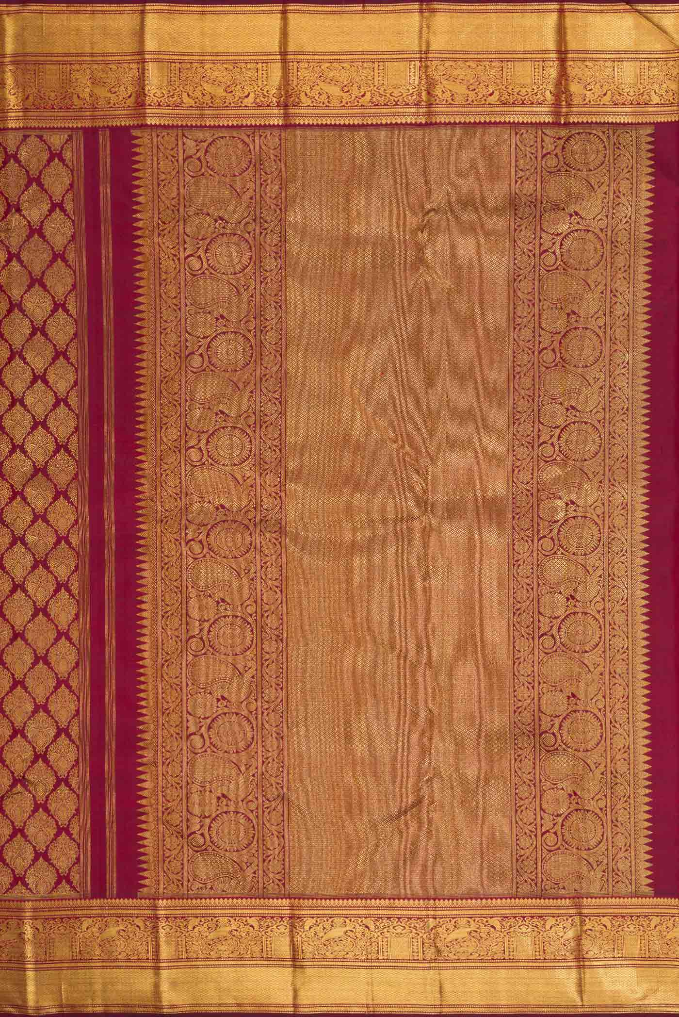 Pure Silk Pure Zari Maroon Dual Tone Kanjivaram Saree - Image 7