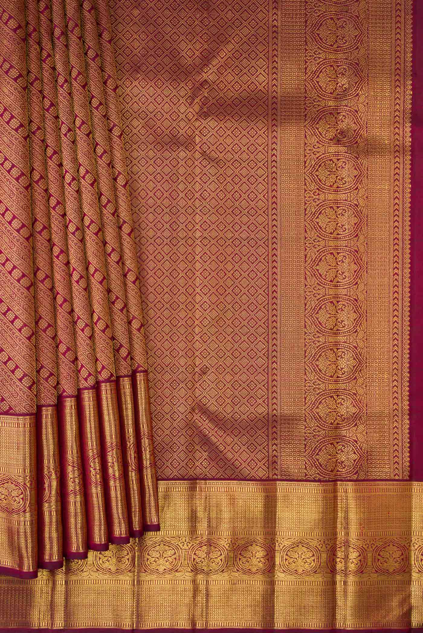 Pure Silk Pure Zari Maroon Dual Tone Kanjivaram Saree - Image 4