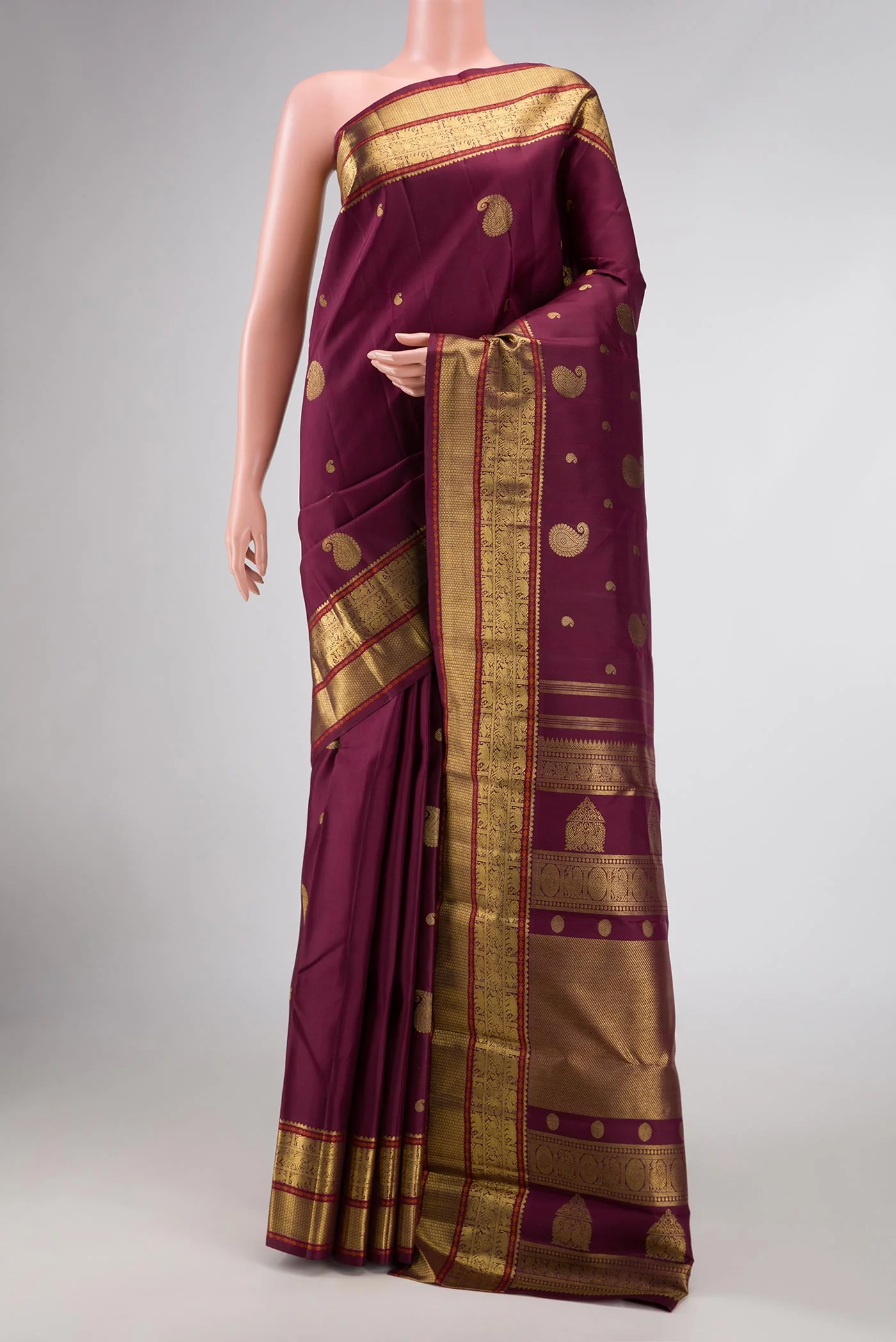 Pure Silk Pure Zari Maroon Dual Tone Kanjivaram Saree