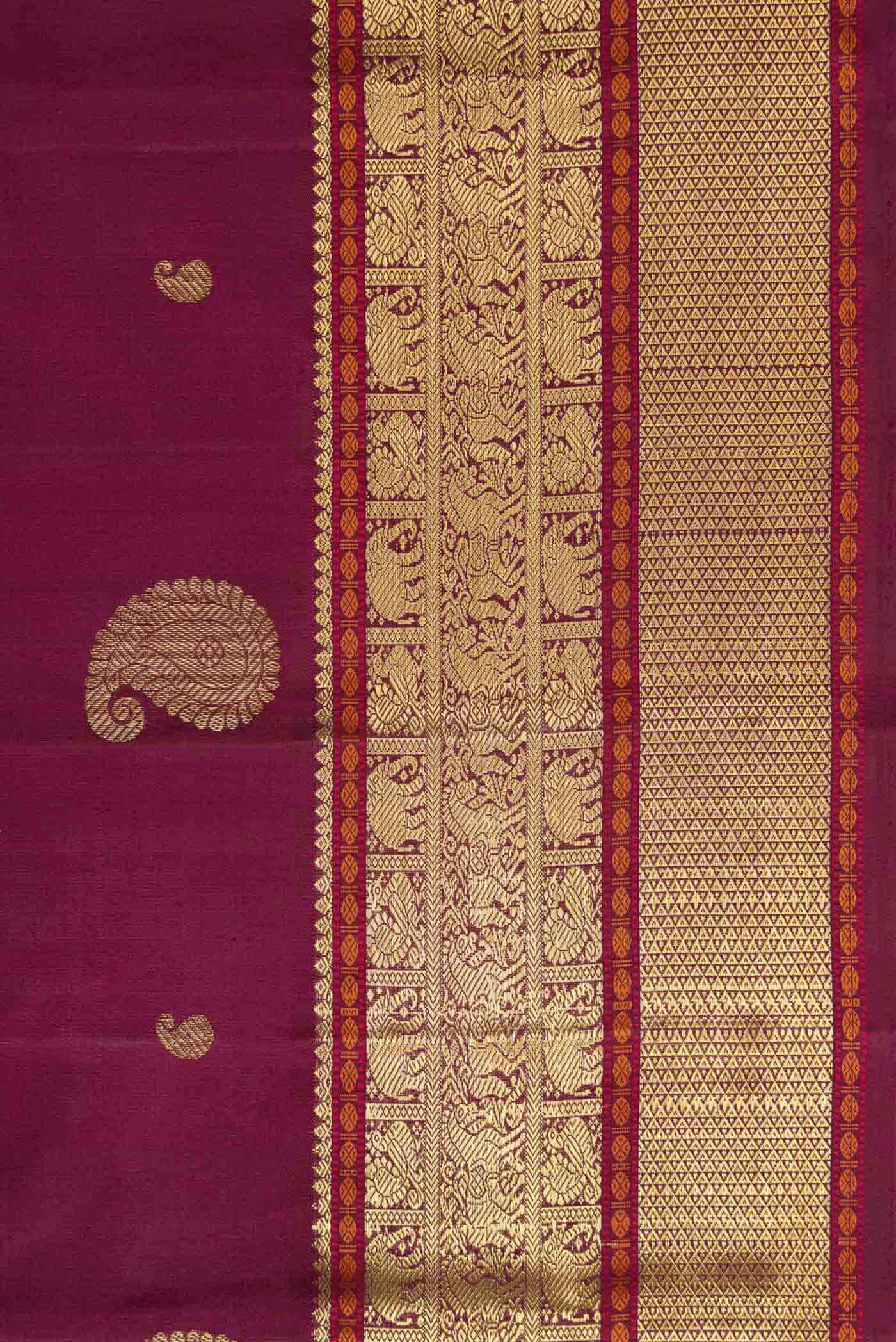 Pure Silk Pure Zari Maroon Dual Tone Kanjivaram Saree - Image 3