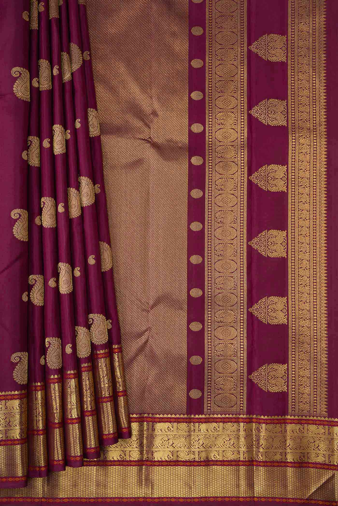 Pure Silk Pure Zari Maroon Dual Tone Kanjivaram Saree - Image 4
