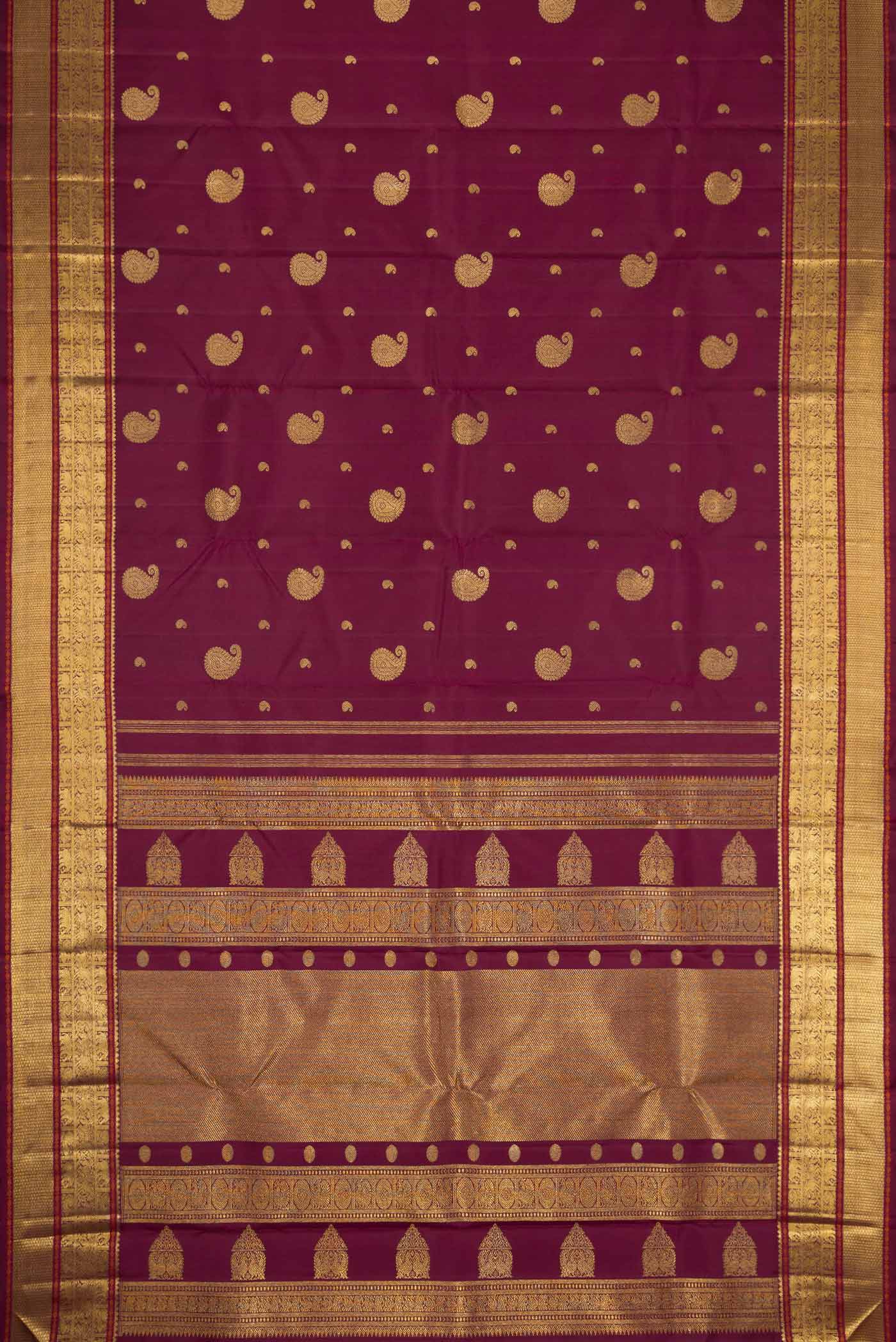 Pure Silk Pure Zari Maroon Dual Tone Kanjivaram Saree - Image 6