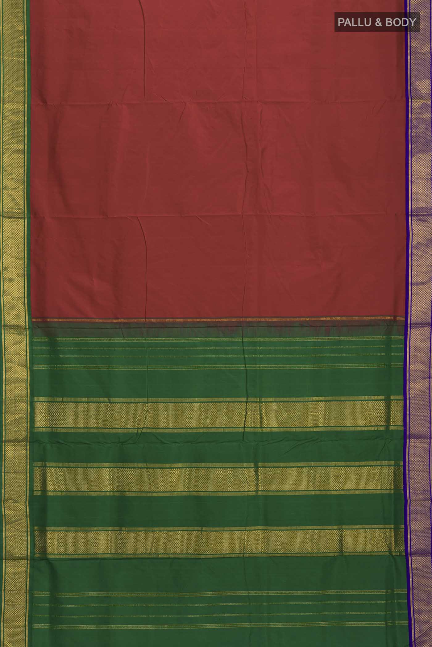 Pure Silk Pure Zari Maroon Kanchipuram Nine Yards Saree - Image 5