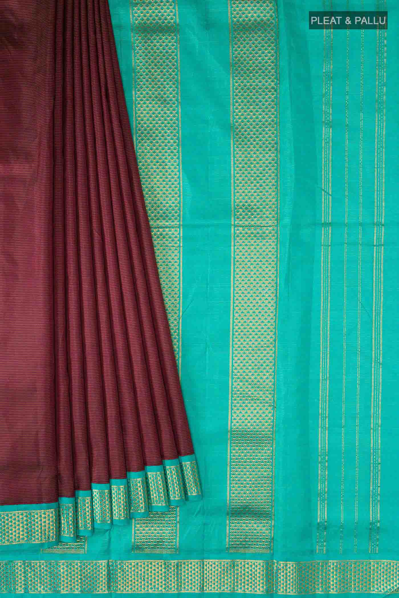 Pure Silk Pure Zari Maroon Kanchipuram Nine Yards Saree - Image 3