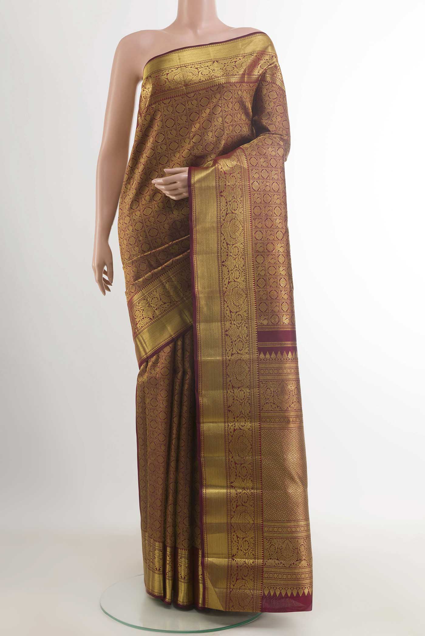 Pure Silk Pure Zari Maroon Kanjivaram Saree