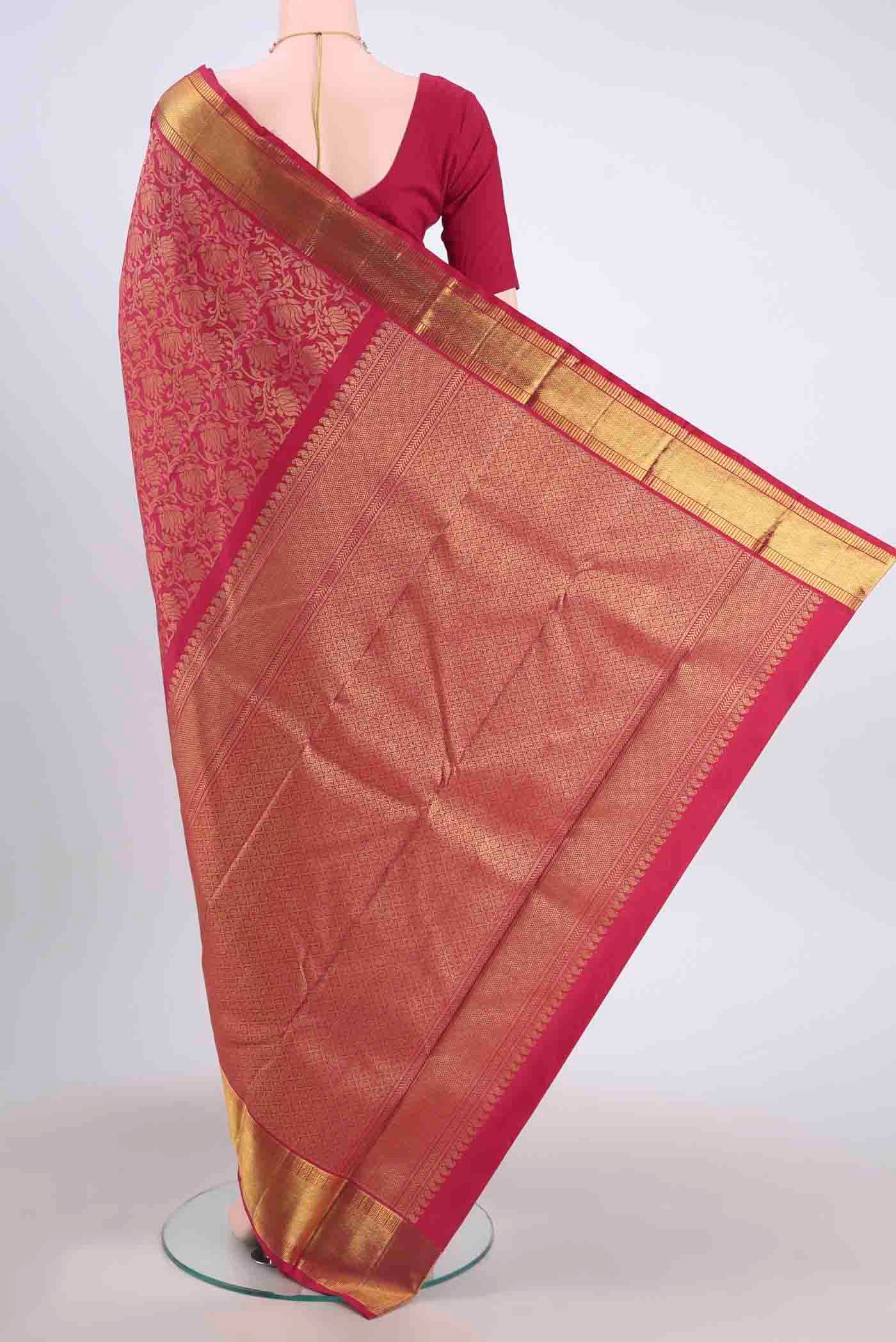 Pure Silk Pure Zari Maroon Kanjivaram Saree - Image 3