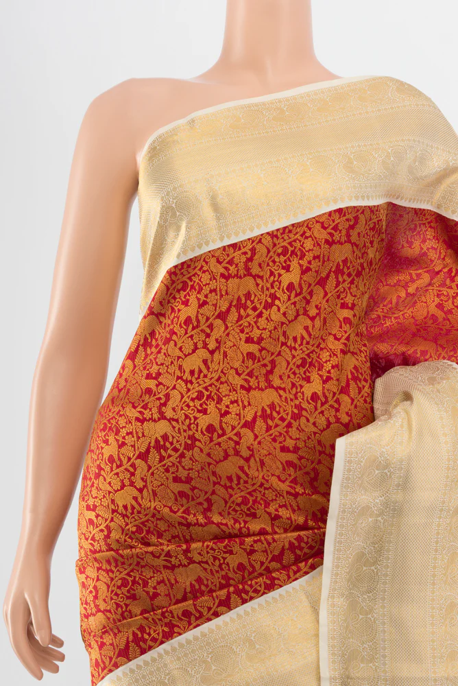 Pure Silk Pure Zari Red Kanchipuram Saree - Image 2