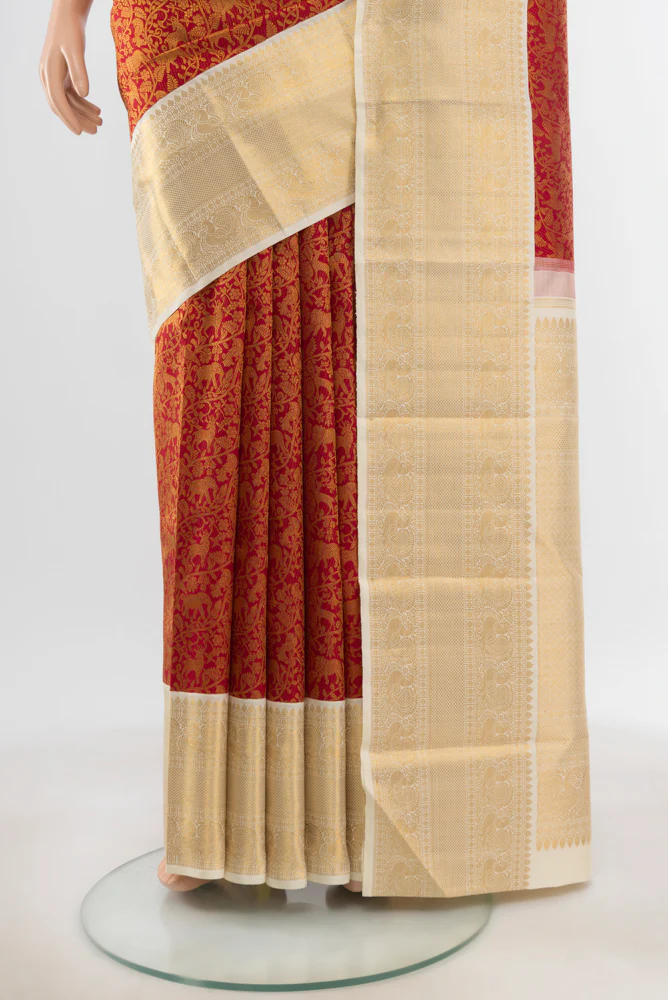 Pure Silk Pure Zari Red Kanchipuram Saree - Image 3