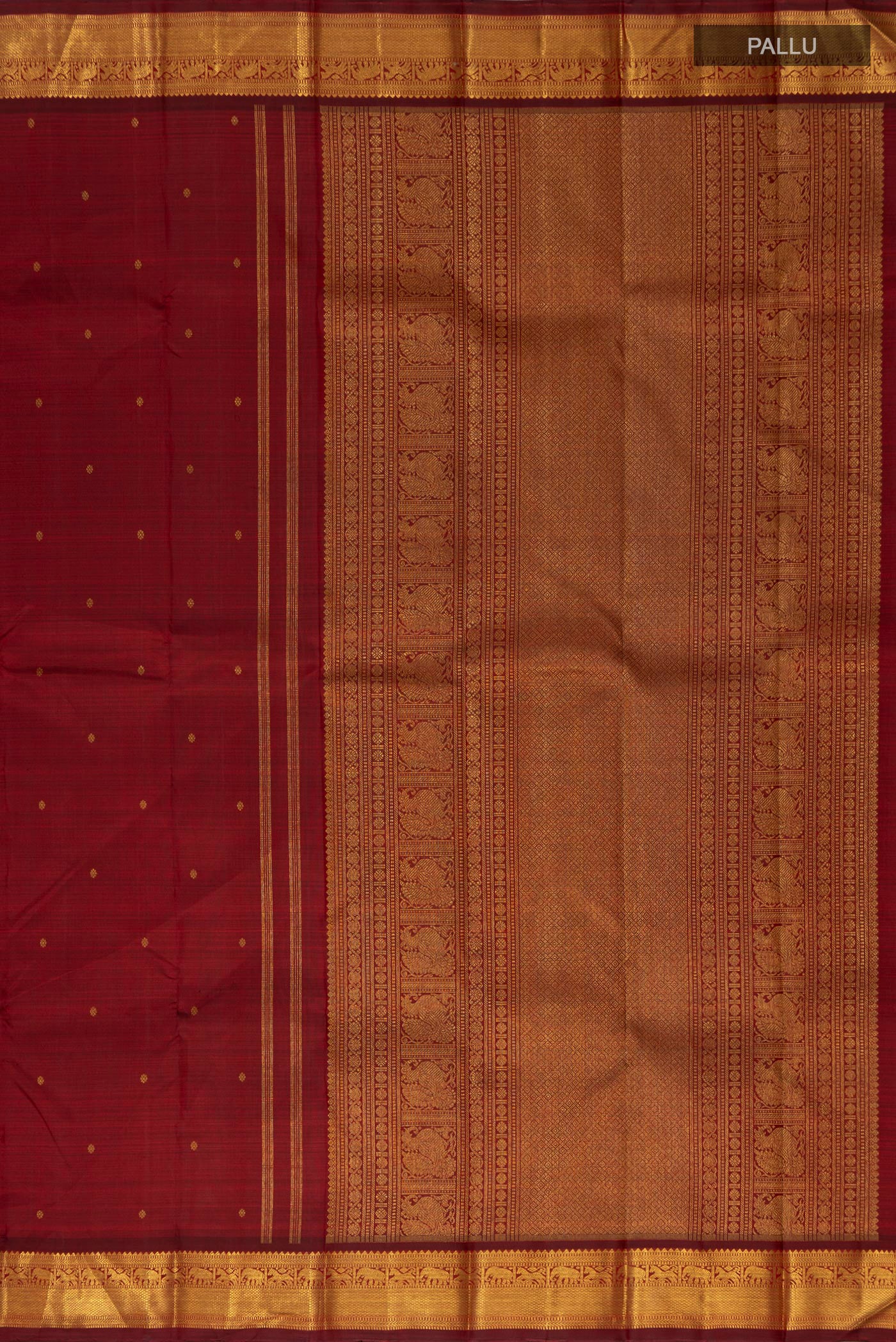 Pure Silk Pure Zari Maroon Kanchipuram Saree - Image 6