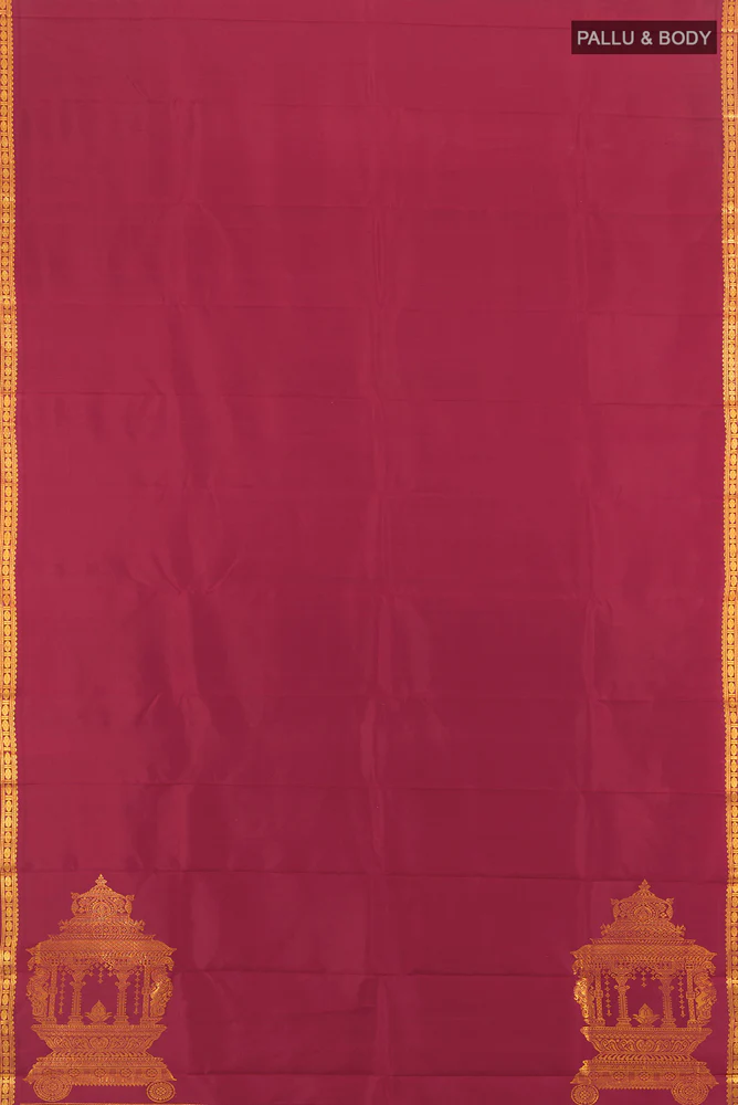 Pure Silk Pure Zari Maroon Kanjivaram Saree - Image 5