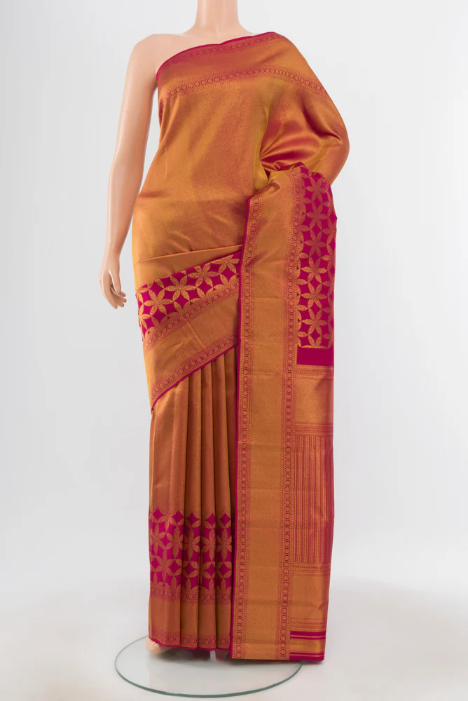 Dark Pink With Gold Color Kanjivaram Silk Saree