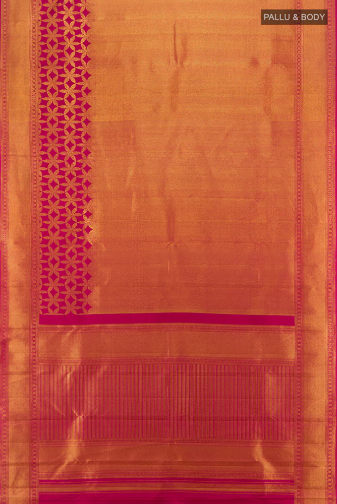 Dark Pink With Gold Color Kanjivaram Silk Saree - Image 5