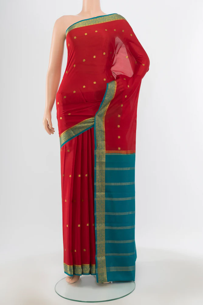 Red Mysore Crepe Saree