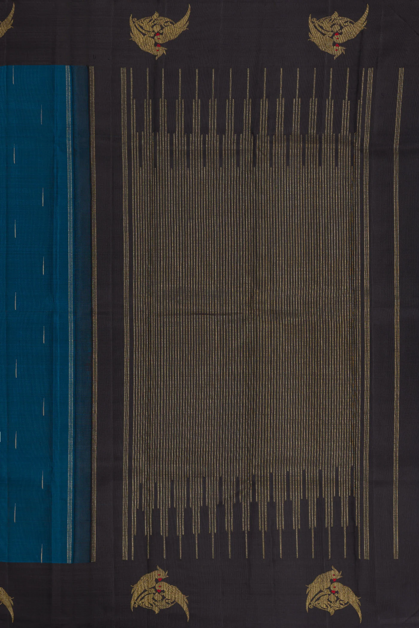 Pure Silk Pure Zari Blue Kanchipuram Saree - Image 7