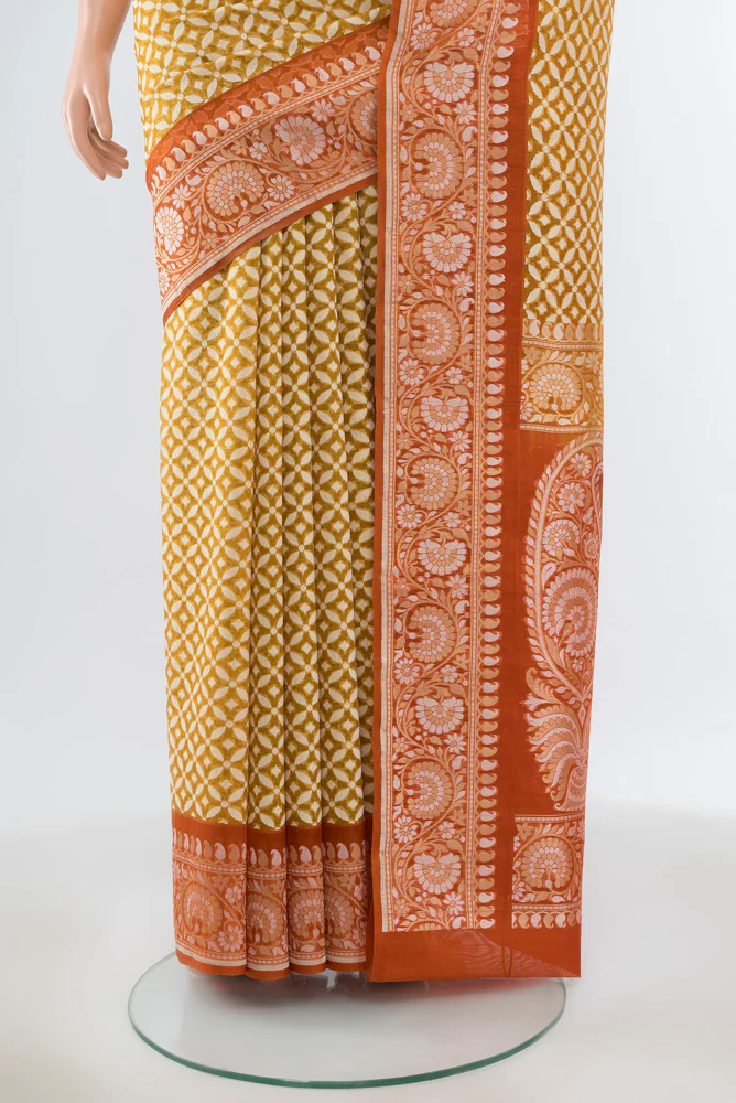 Mustard Banarasi Silk Saree - Image 3