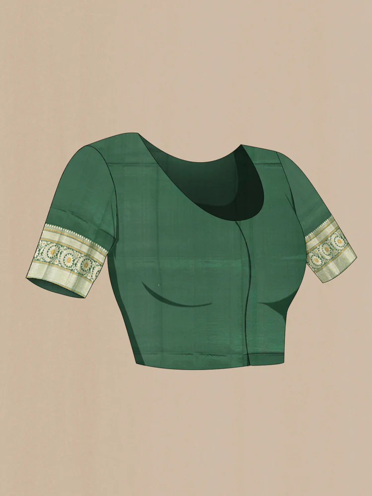 Bottle Green Banarasi Raw Silk Saree - Image 4