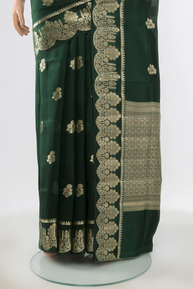 Bottle Green Banarasi Raw Silk Saree - Image 3