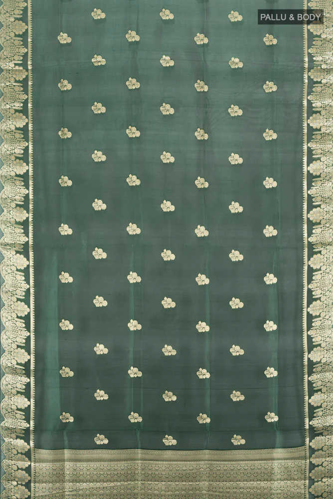 Bottle Green Banarasi Raw Silk Saree - Image 5