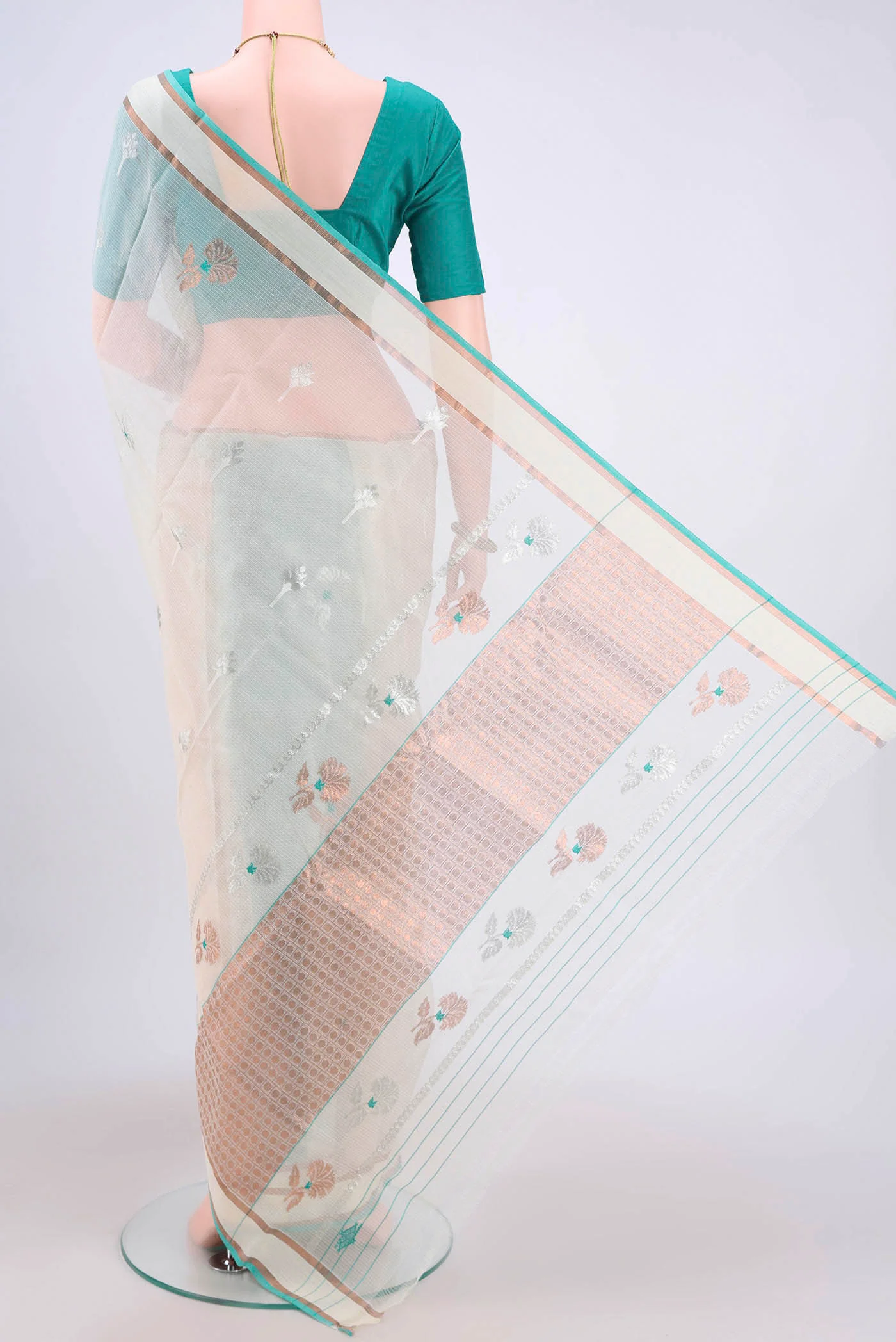 Pure Silk Pure Zari Off White Kota Saree - Image 3