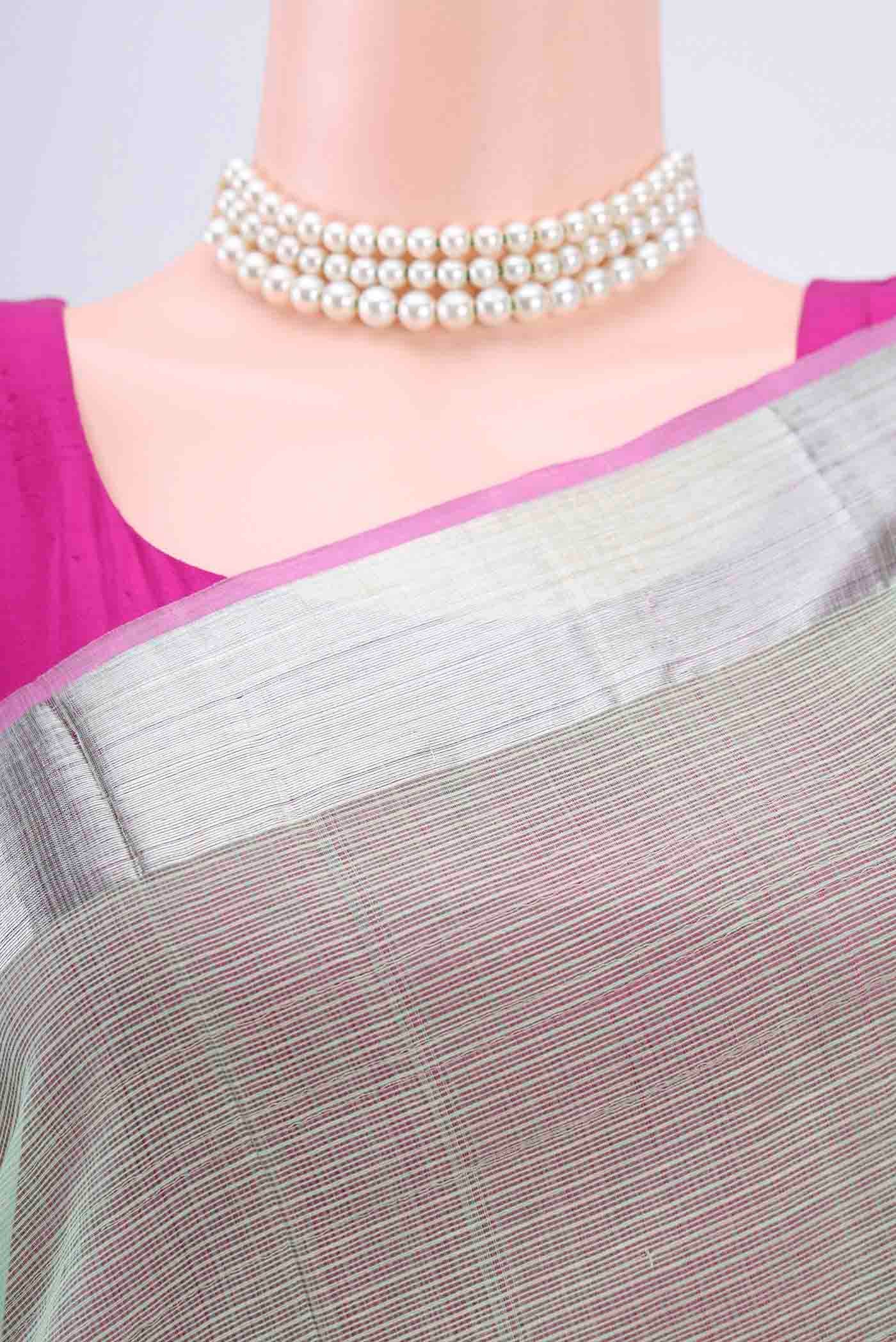 Pure Silk Pure Zari Mint Green Kota Saree - Image 2