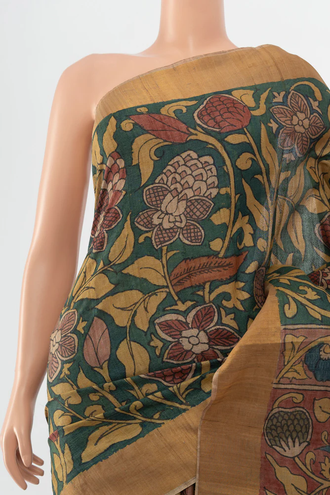 Green Tussar Silk Saree - Image 2