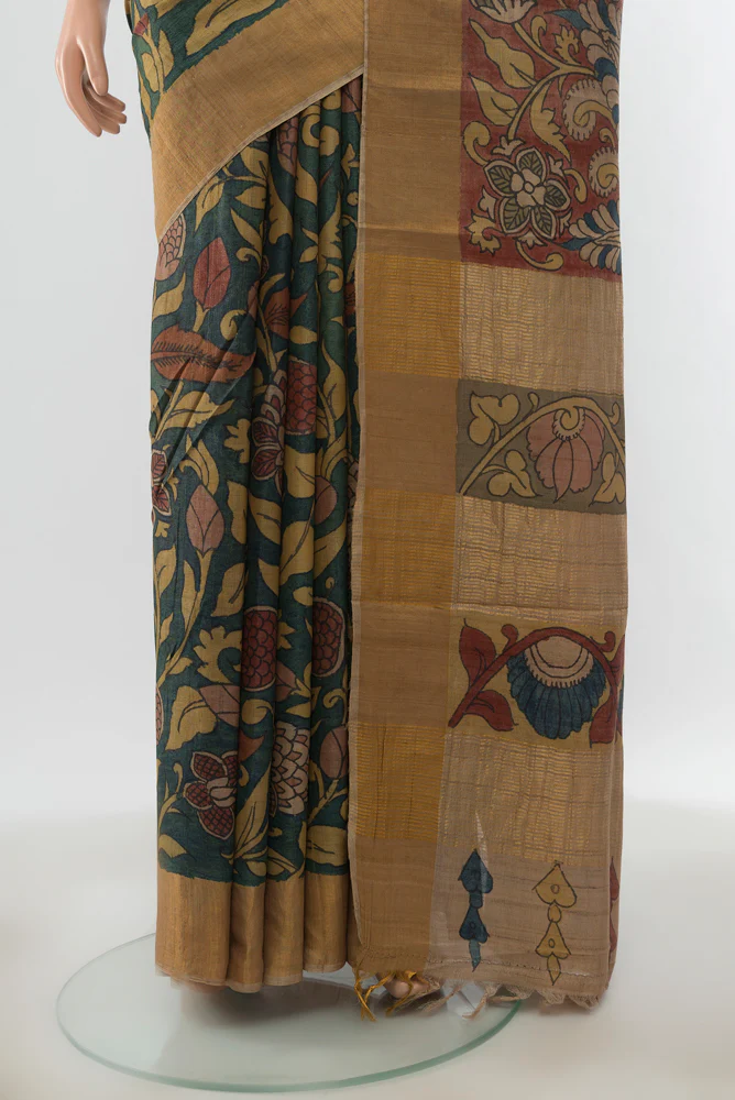 Green Tussar Silk Saree - Image 3