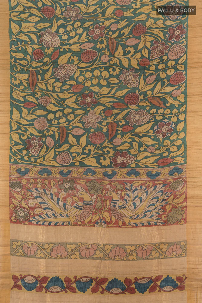 Green Tussar Silk Saree - Image 5