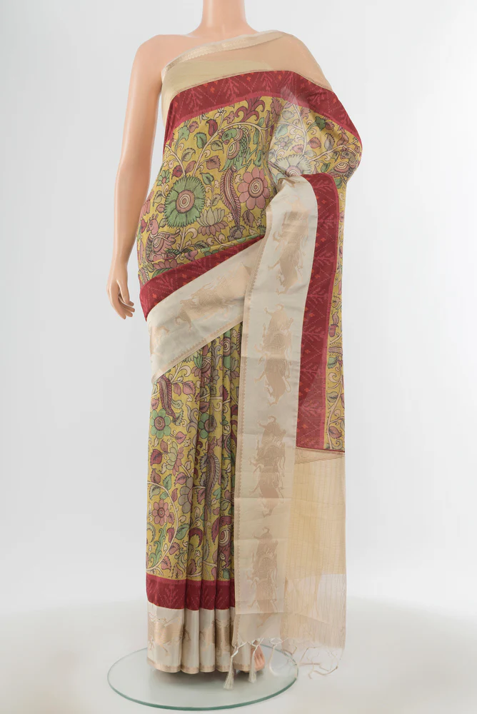 Yellow Tussar Silk Saree