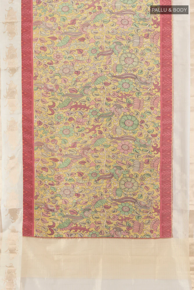 Yellow Tussar Silk Saree - Image 5