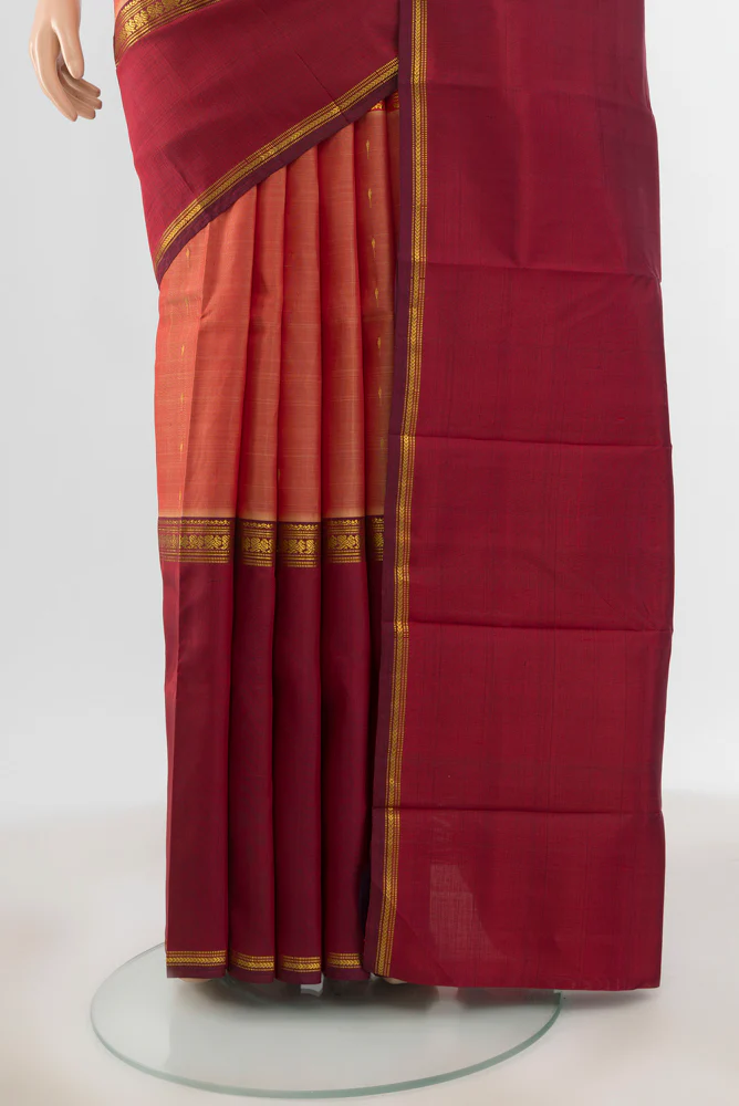 Coral Kanchipuram Silk Saree - Image 3