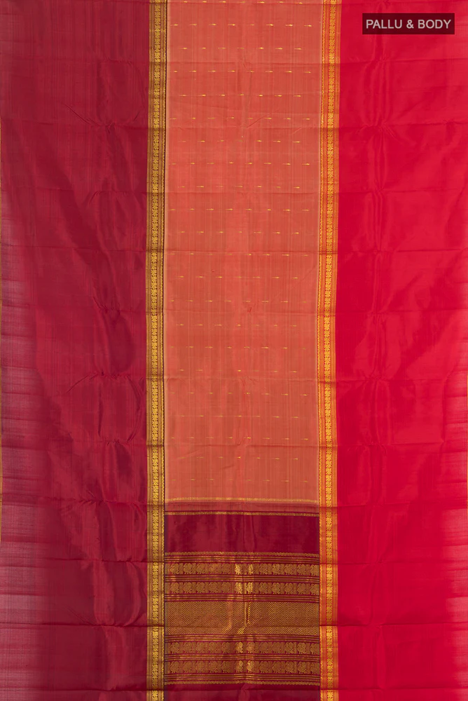 Coral Kanchipuram Silk Saree - Image 5