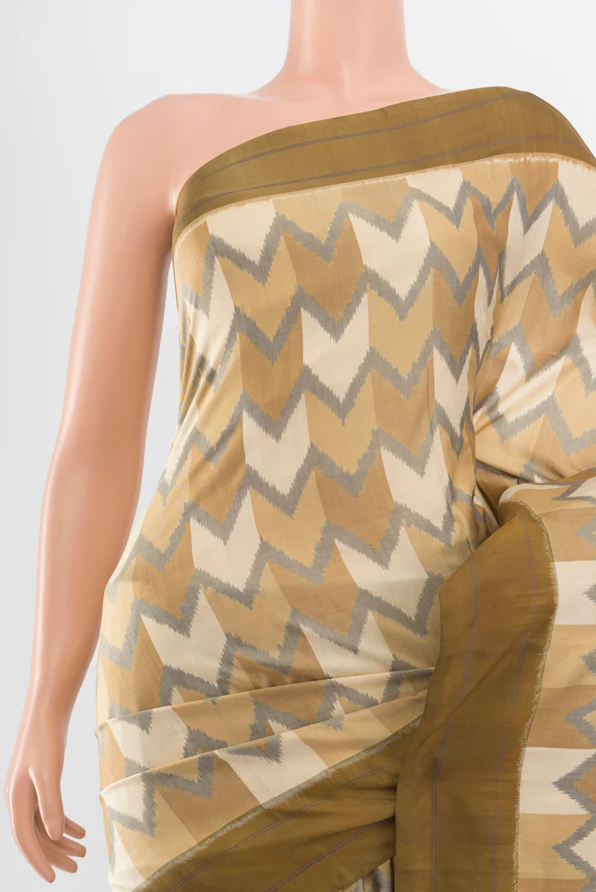 Beige Pochampally Silk Saree - Image 2