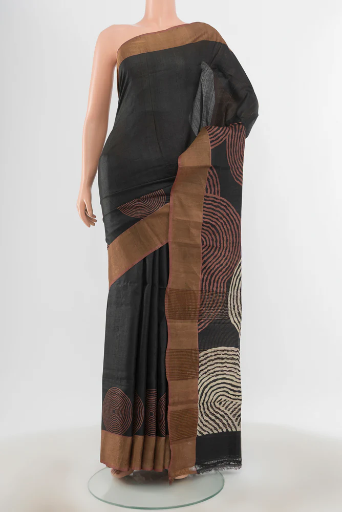 Black Tussar Silk Saree