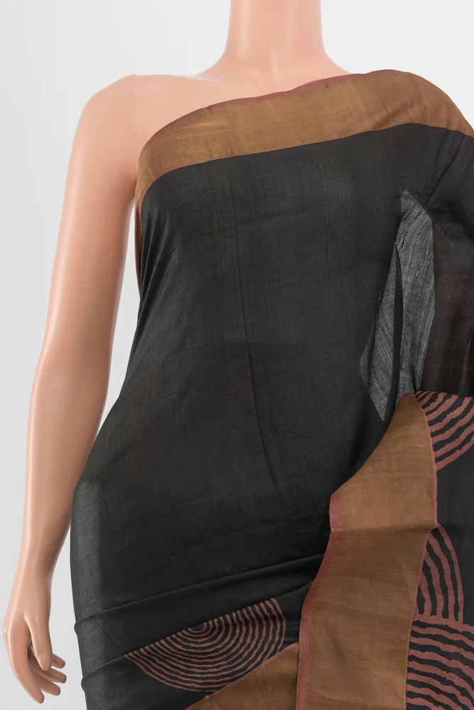 Black Tussar Silk Saree - Image 2