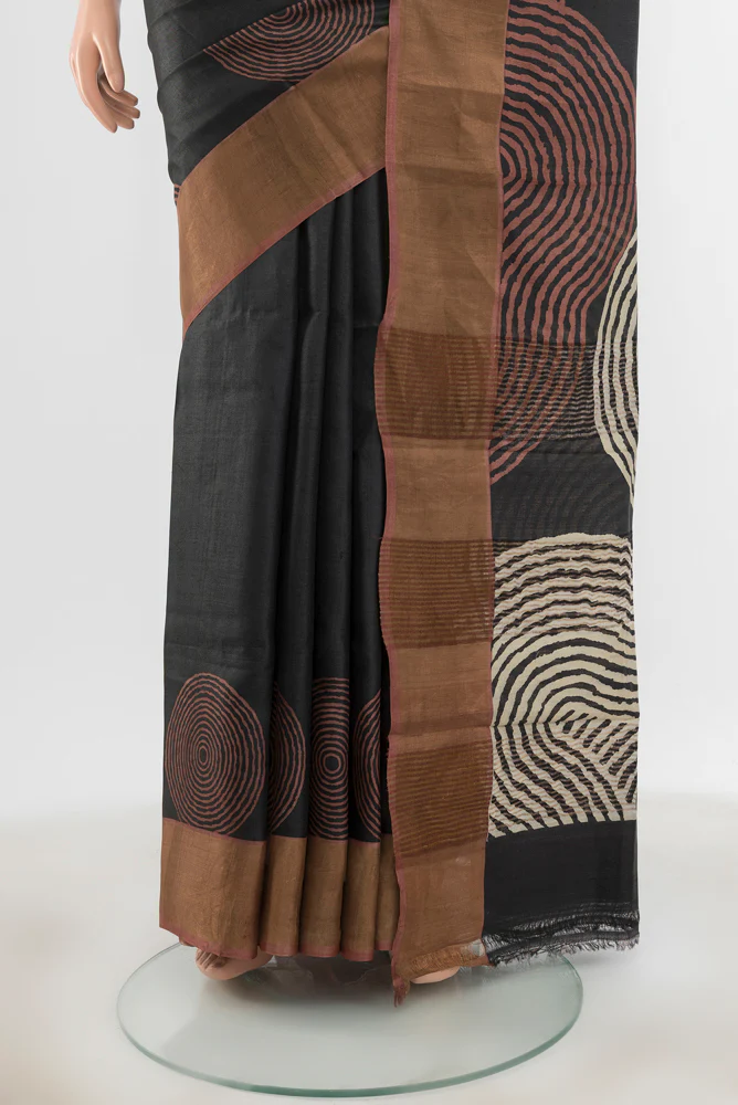 Black Tussar Silk Saree - Image 3