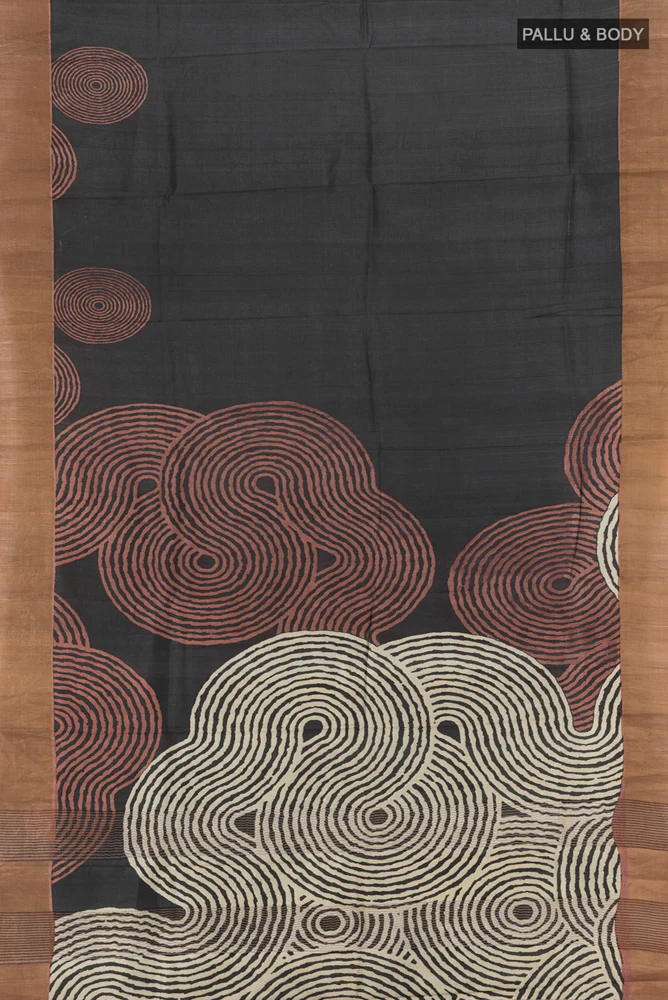 Black Tussar Silk Saree - Image 5