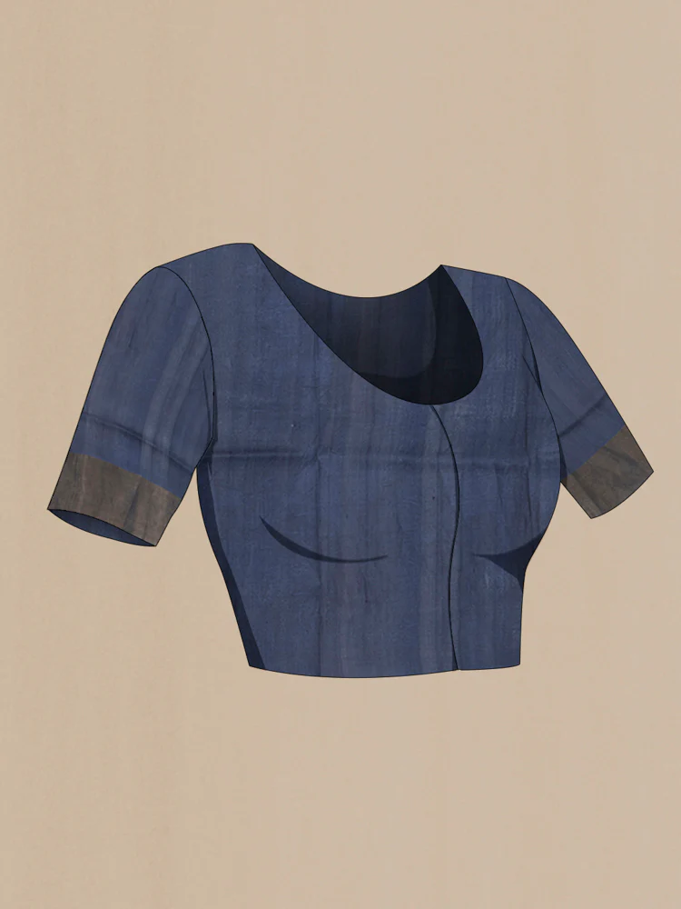 Navy Blue Tussar Silk Saree - Image 4