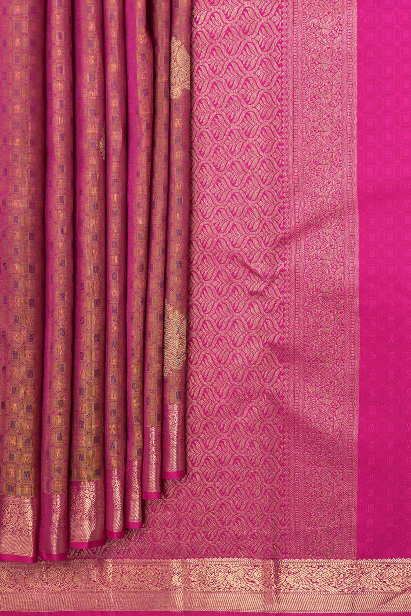 Pure Silk Pure Zari Mustard Dual Tone Kanchipuram Saree - Image 4