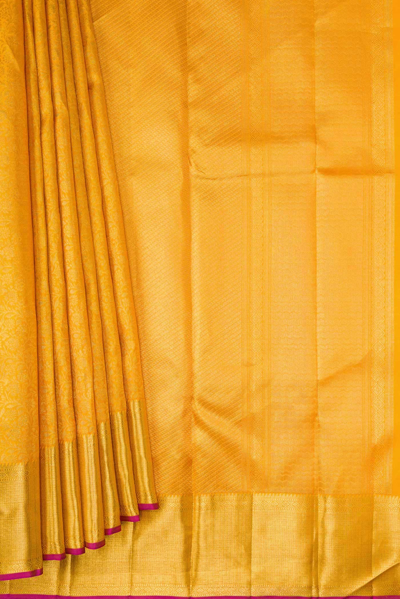 Pure Silk Pure Zari Mustard Dual Tone Kanjivaram Saree - Image 4