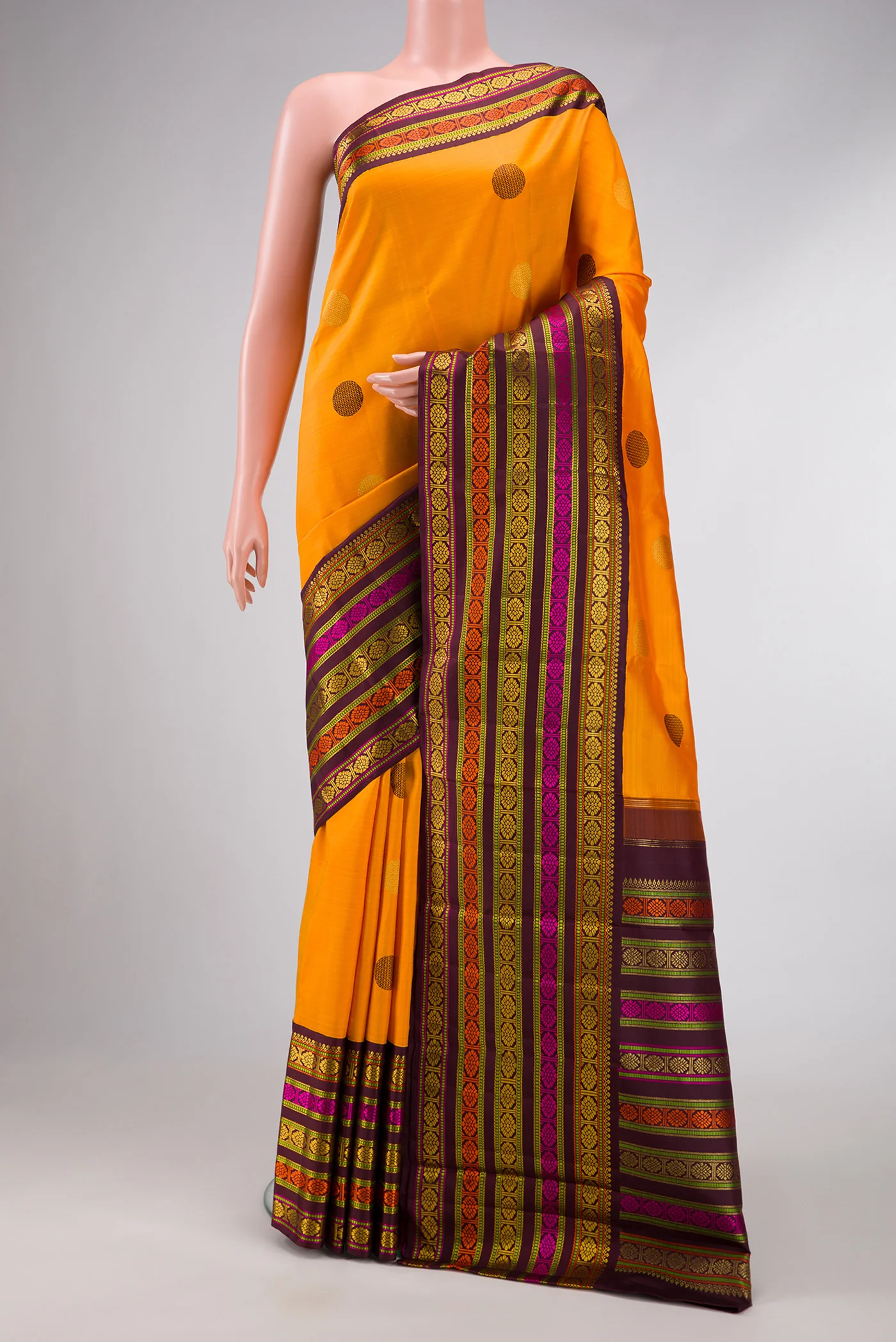 Pure Silk Pure Zari Yellow Kanchipuram Saree