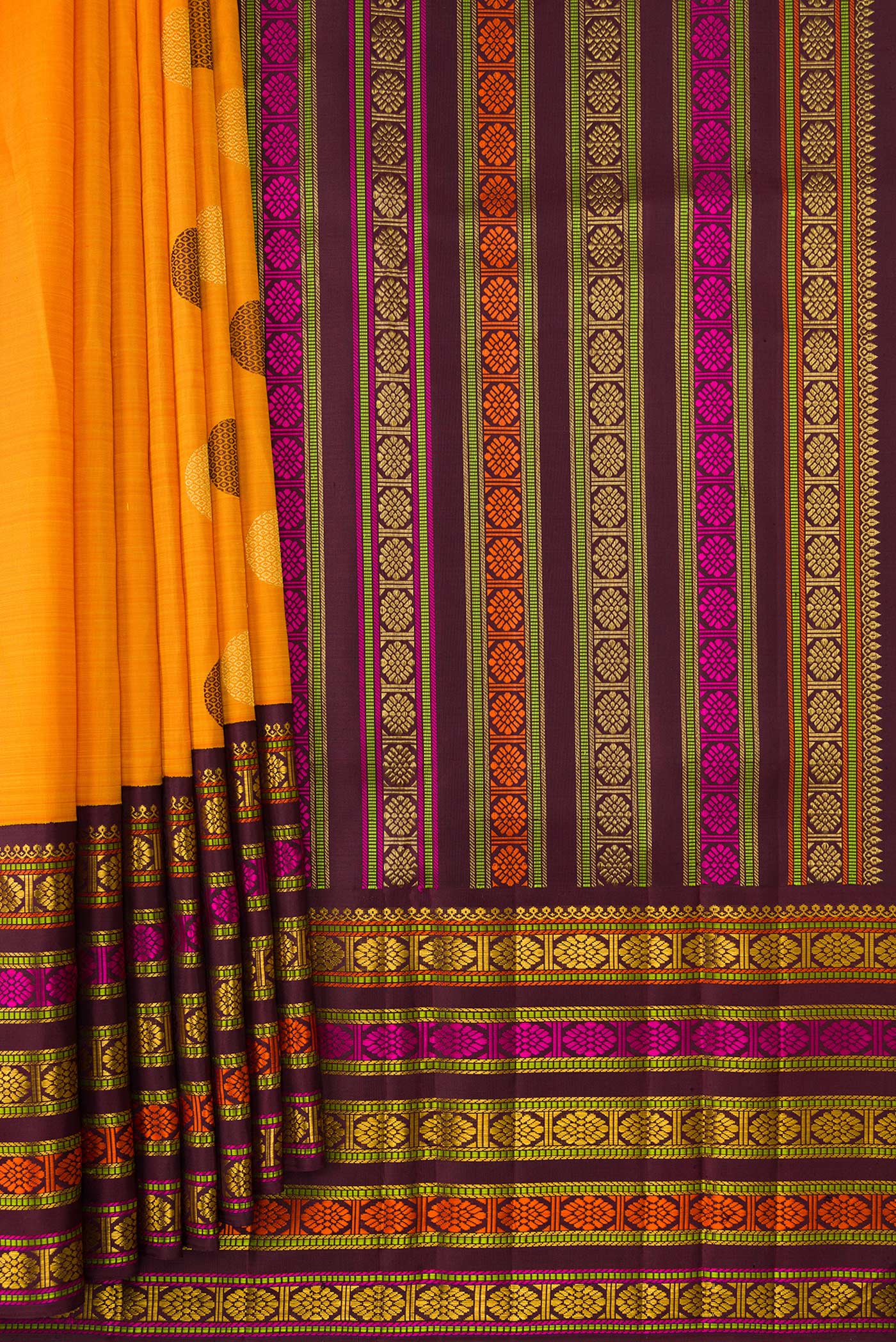 Pure Silk Pure Zari Yellow Kanchipuram Saree - Image 4