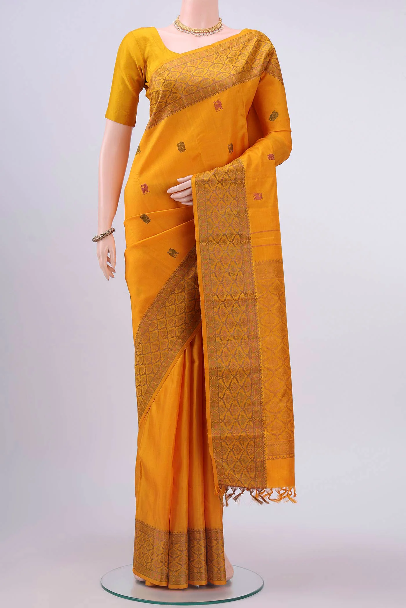 Pure Silk Pure Zari Mustard Kanjivaram Saree