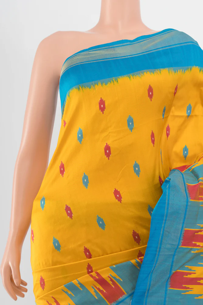 Yellow Pochampally Silk Saree - Image 2