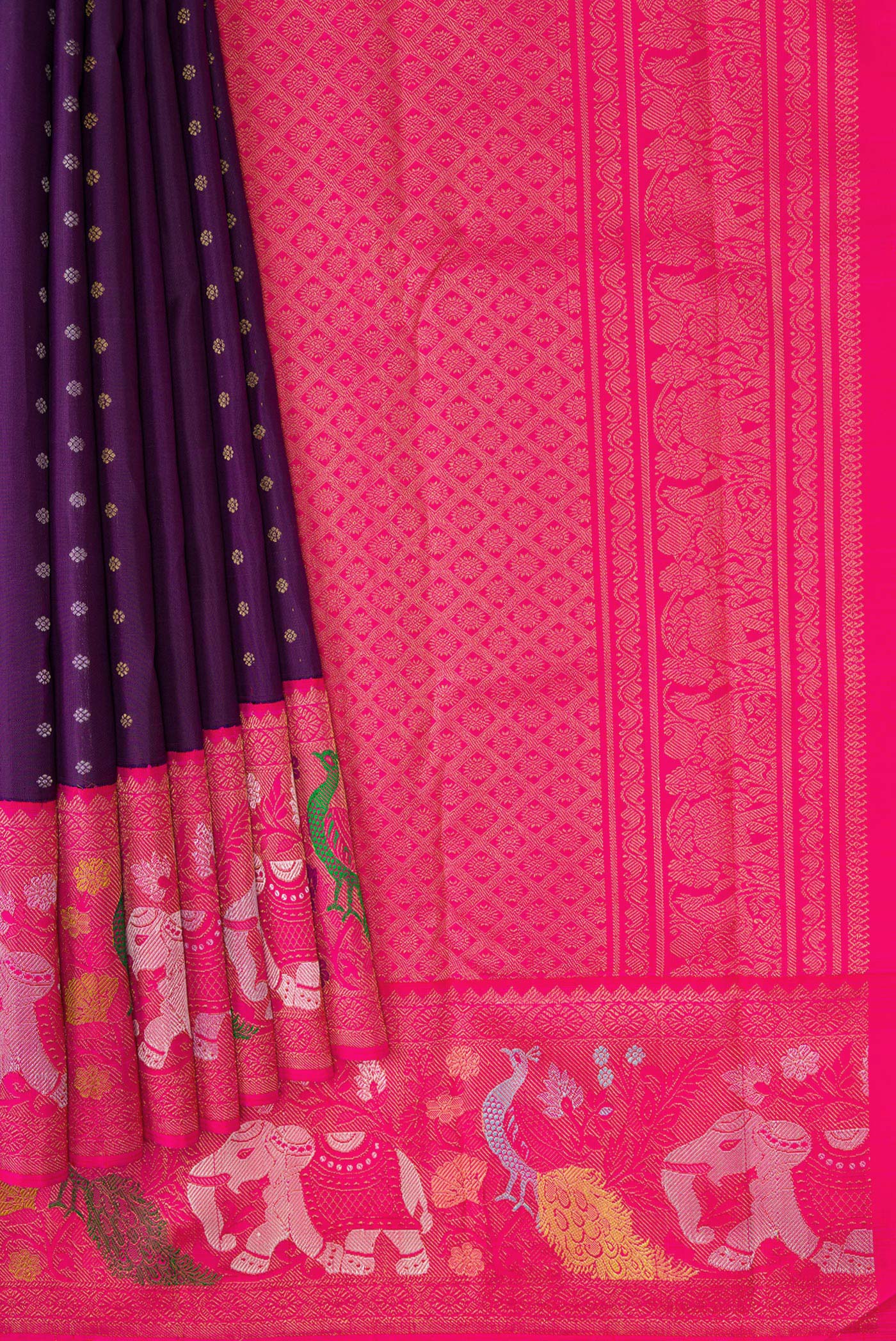 Pure Silk Pure Zari Violet Kanjivaram Saree - Image 4