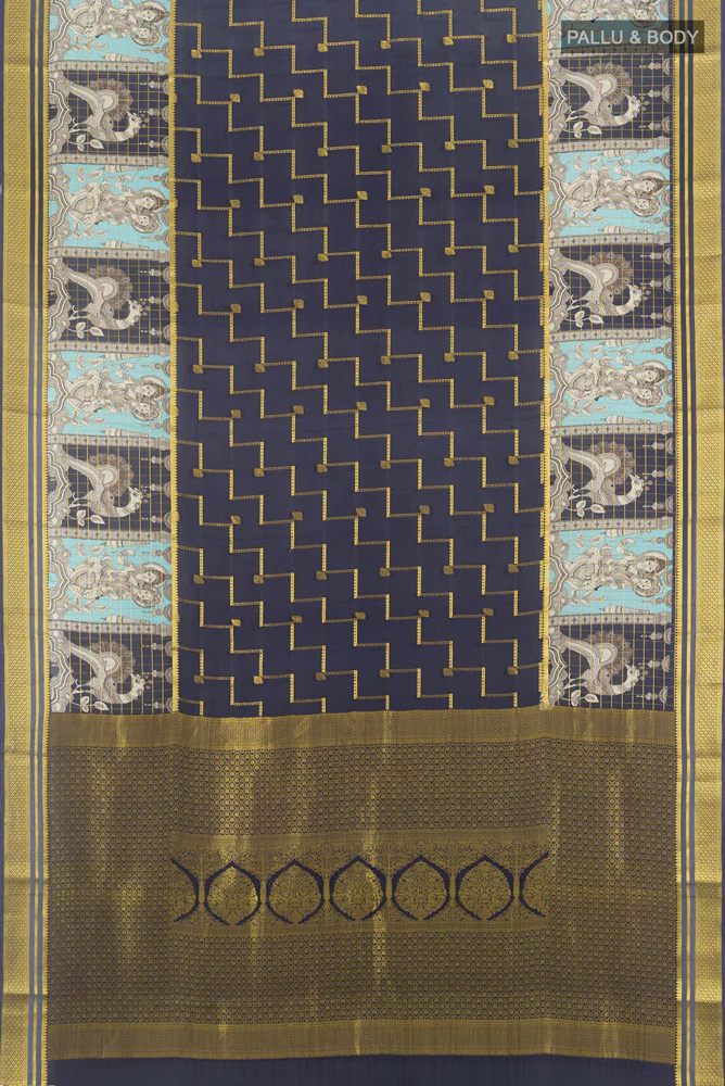 Navy Blue Mysore Crepe Saree - Image 5