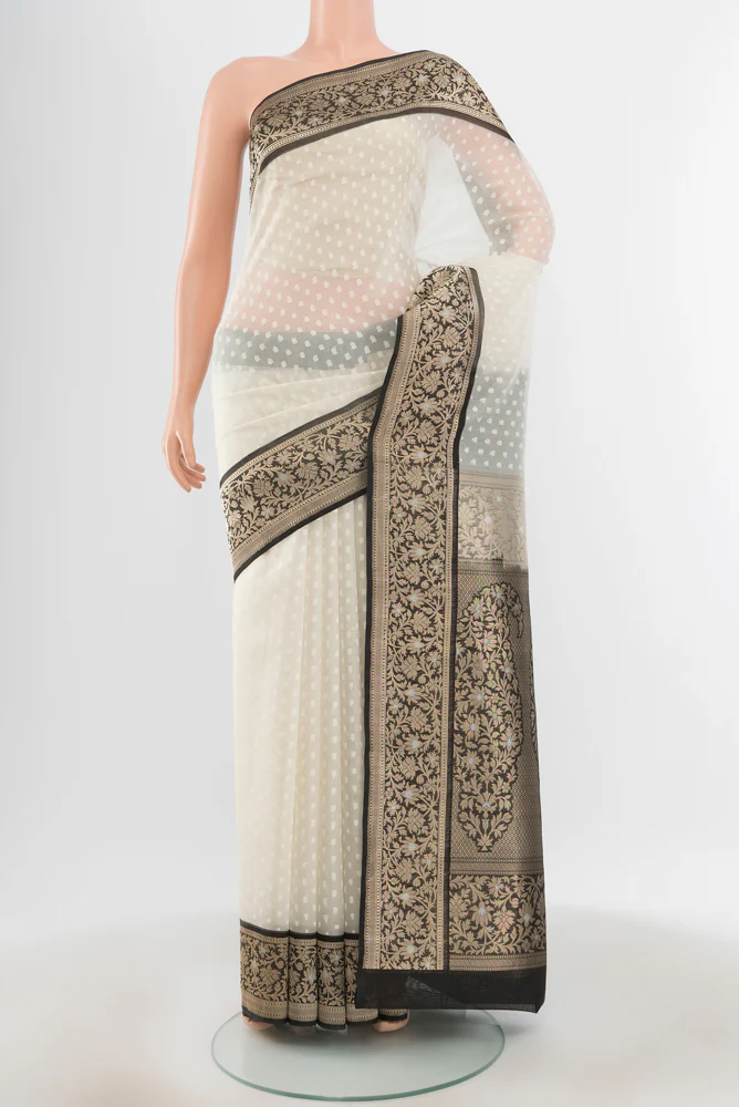 White Banarasi Kora Silk Saree
