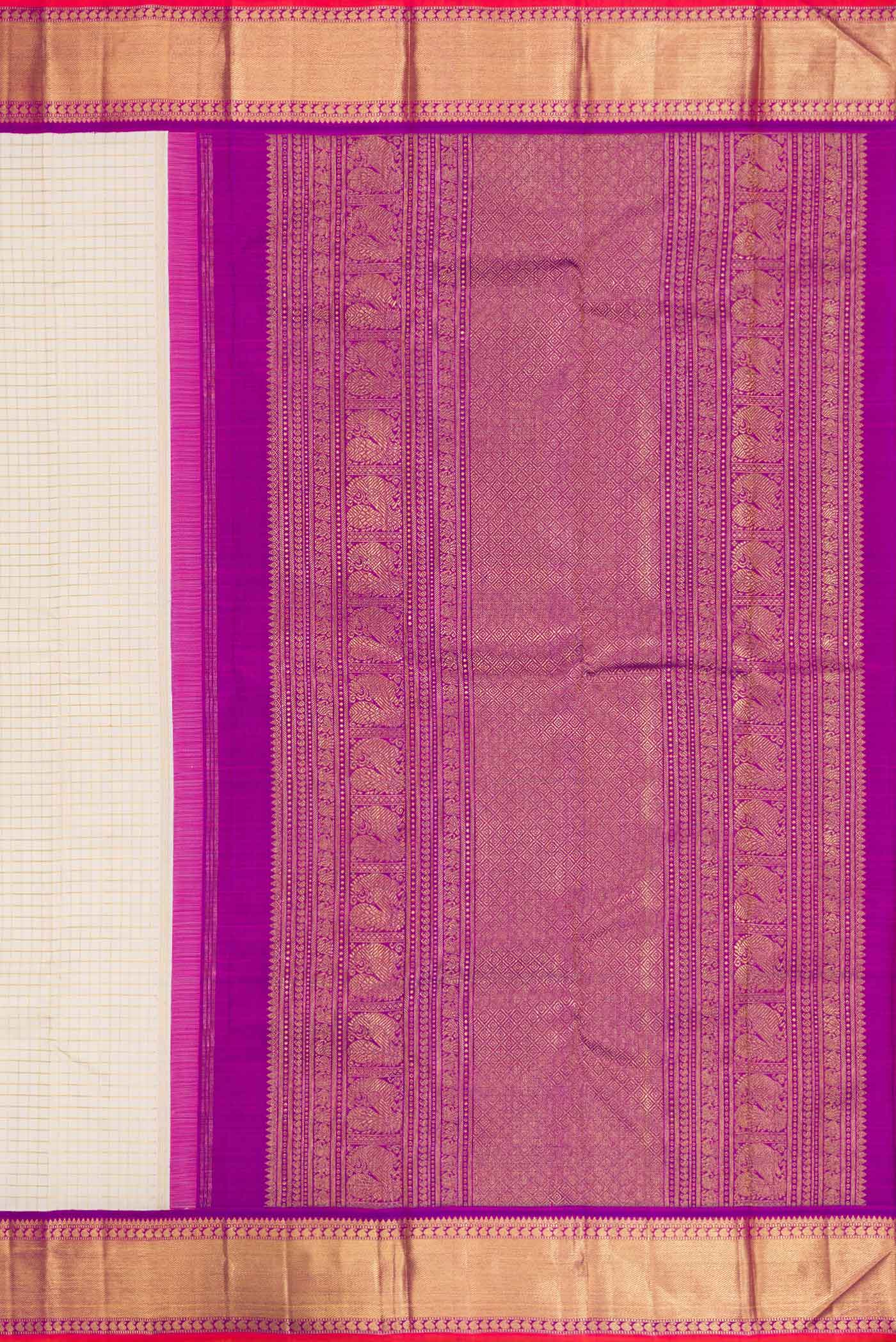 Pure Silk Pure Zari Off White Dual Tone Kanjivaram Saree - Image 7