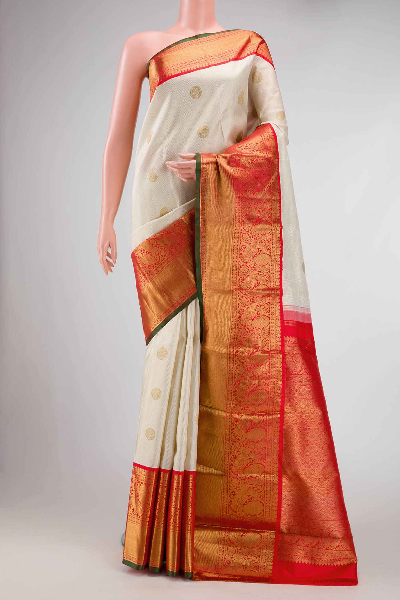 Pure Silk Pure Zari Off White Dual Tone Kanjivaram Saree