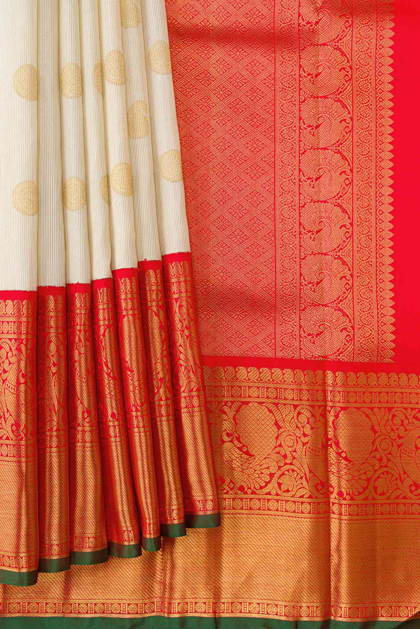 Pure Silk Pure Zari Off White Dual Tone Kanjivaram Saree - Image 4