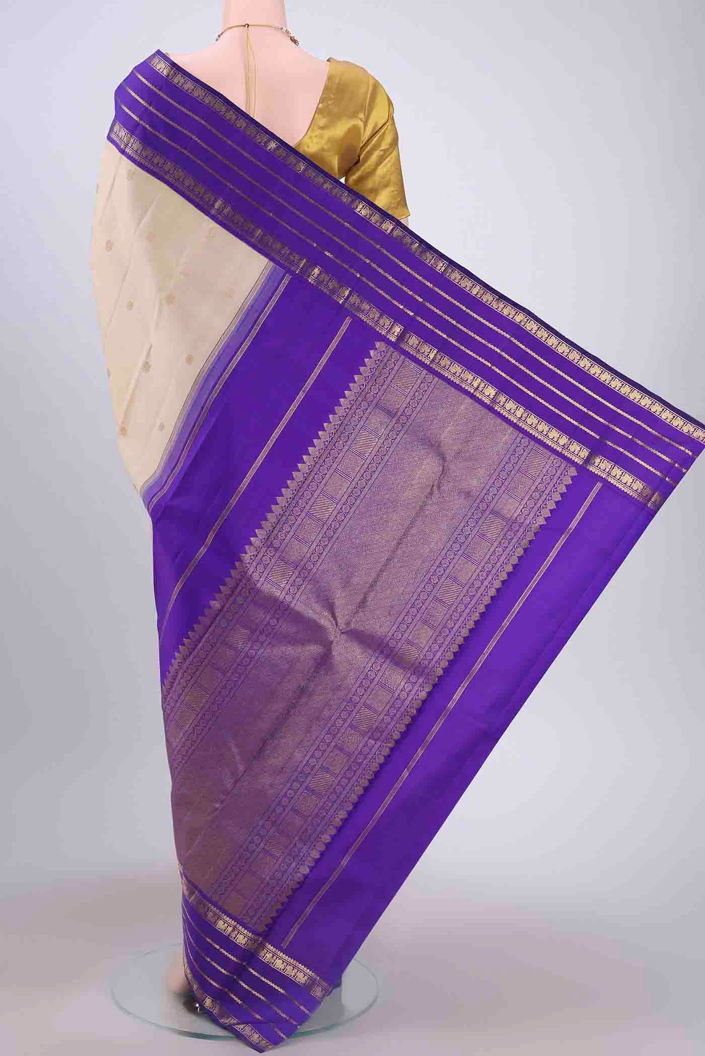 Pure Silk Pure Zari Off White Kanchipuram Saree - Image 3